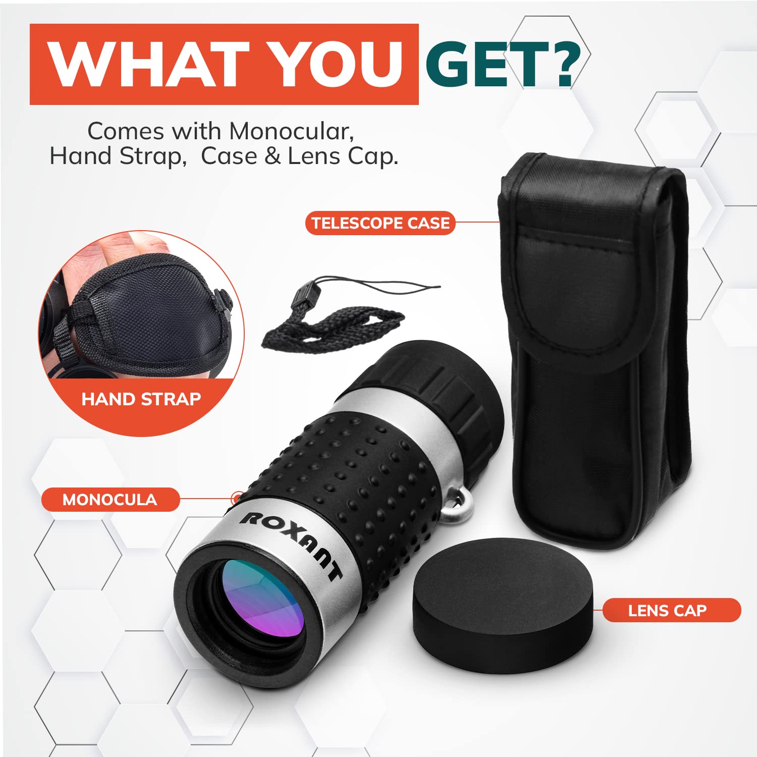 Roxant Monocular Telescope   High Definition Ultra Light Pocket Telescope   Includes Compact Monocular, Neck Strap & Cleaning Cl
